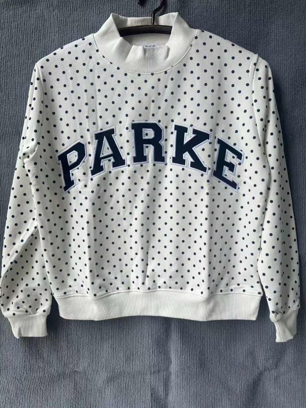 PARKE White Navy Polka Dot Crewneck Sweatshirt